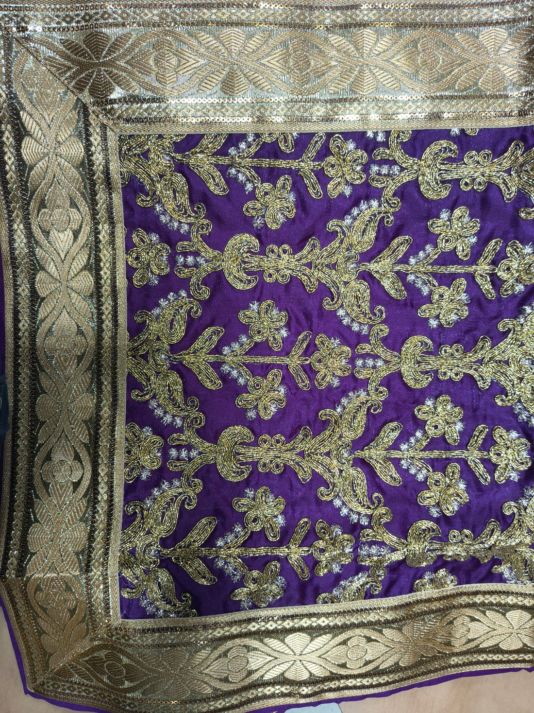 Premium Purple Handwork Rumala Sahib with Heavy Golden Border for Guru Granth Sahib Ji
