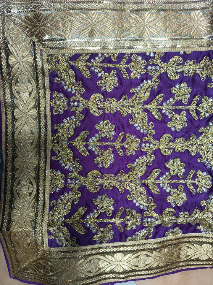 Premium Purple Handwork Rumala Sahib with Heavy Golden Border for Guru Granth Sahib Ji