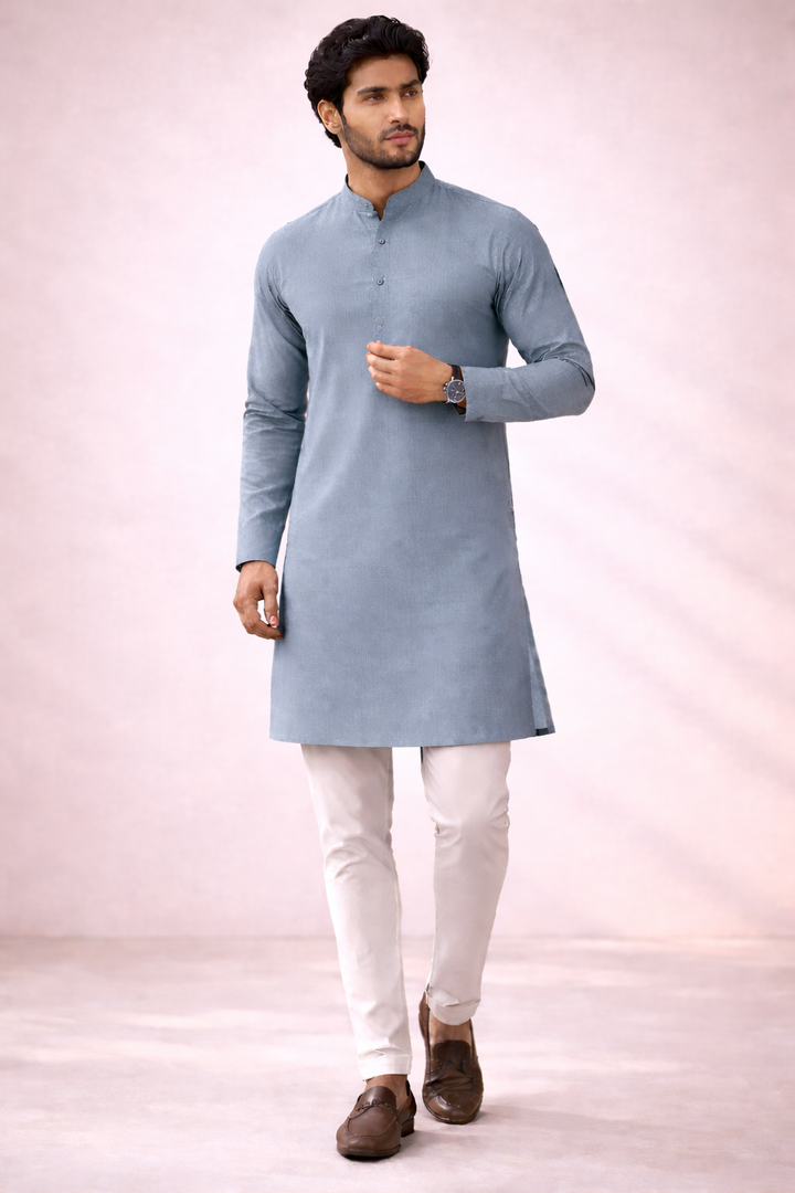 Premium Giza Cotton Fabric Lemmicey Blue  for Kurta Pajama (58 Inch Width) Per Meter
