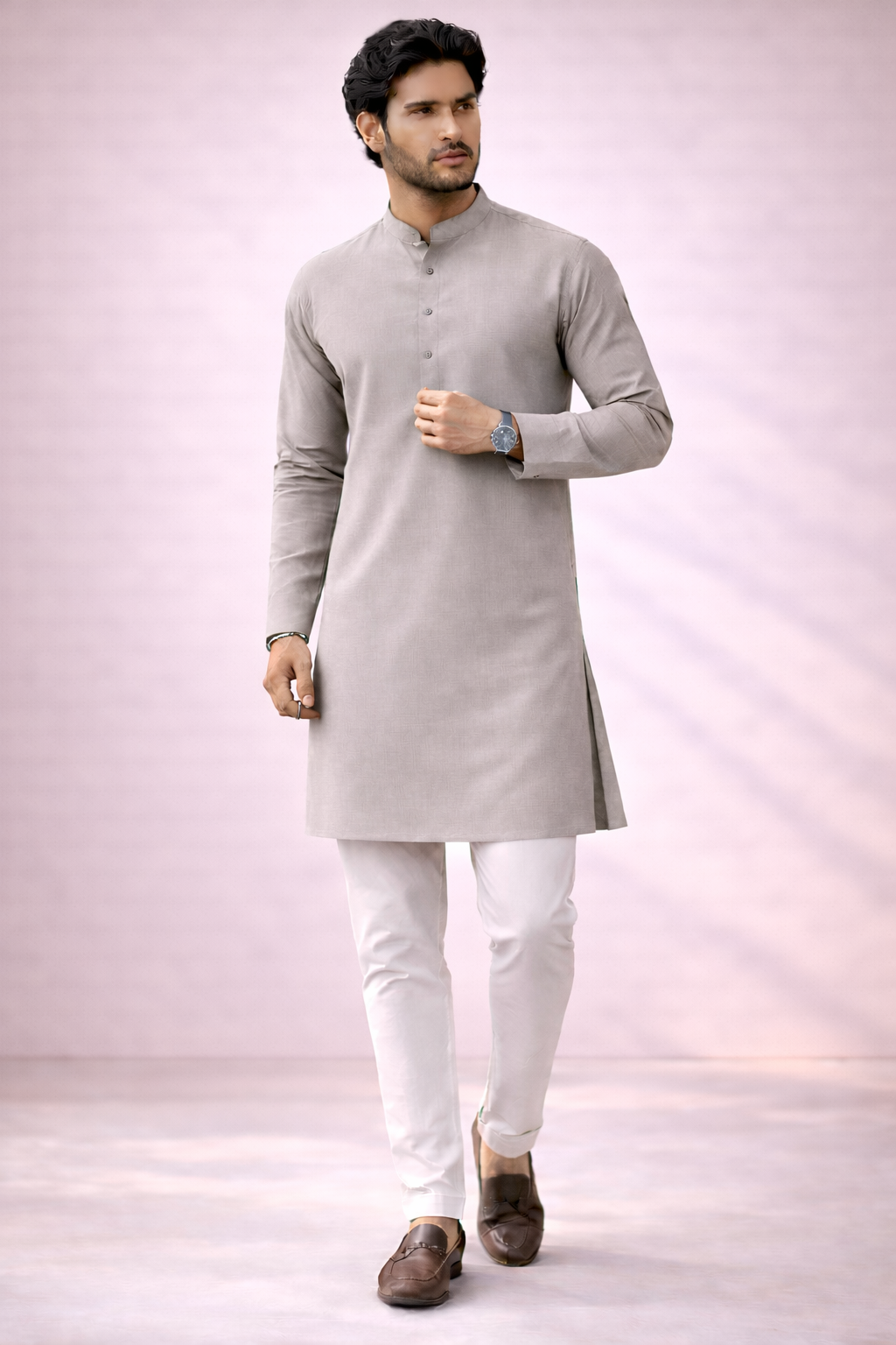 Premium Giza Cotton Fabric Light Blue for Kurta Pajama (58 Inch Width) Per Meter