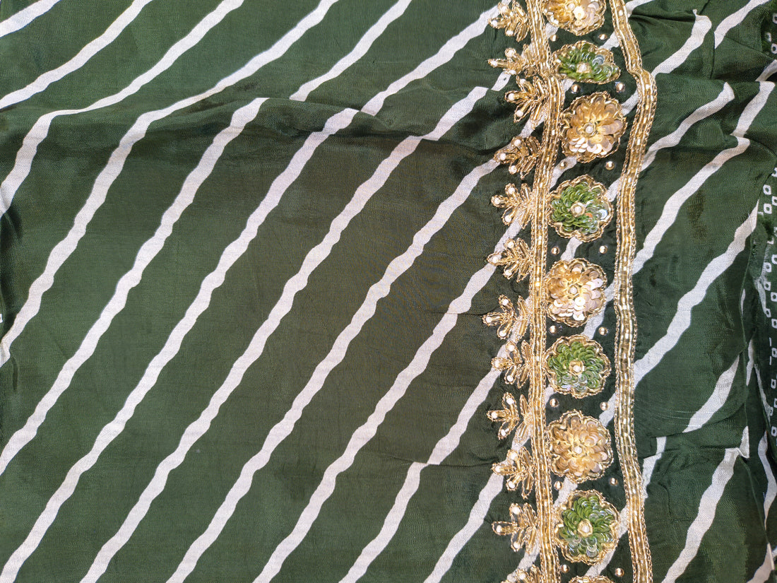 Mehndi Green Embroidered Unstitched Silk Crepe Suit Fabric with Dupatta
