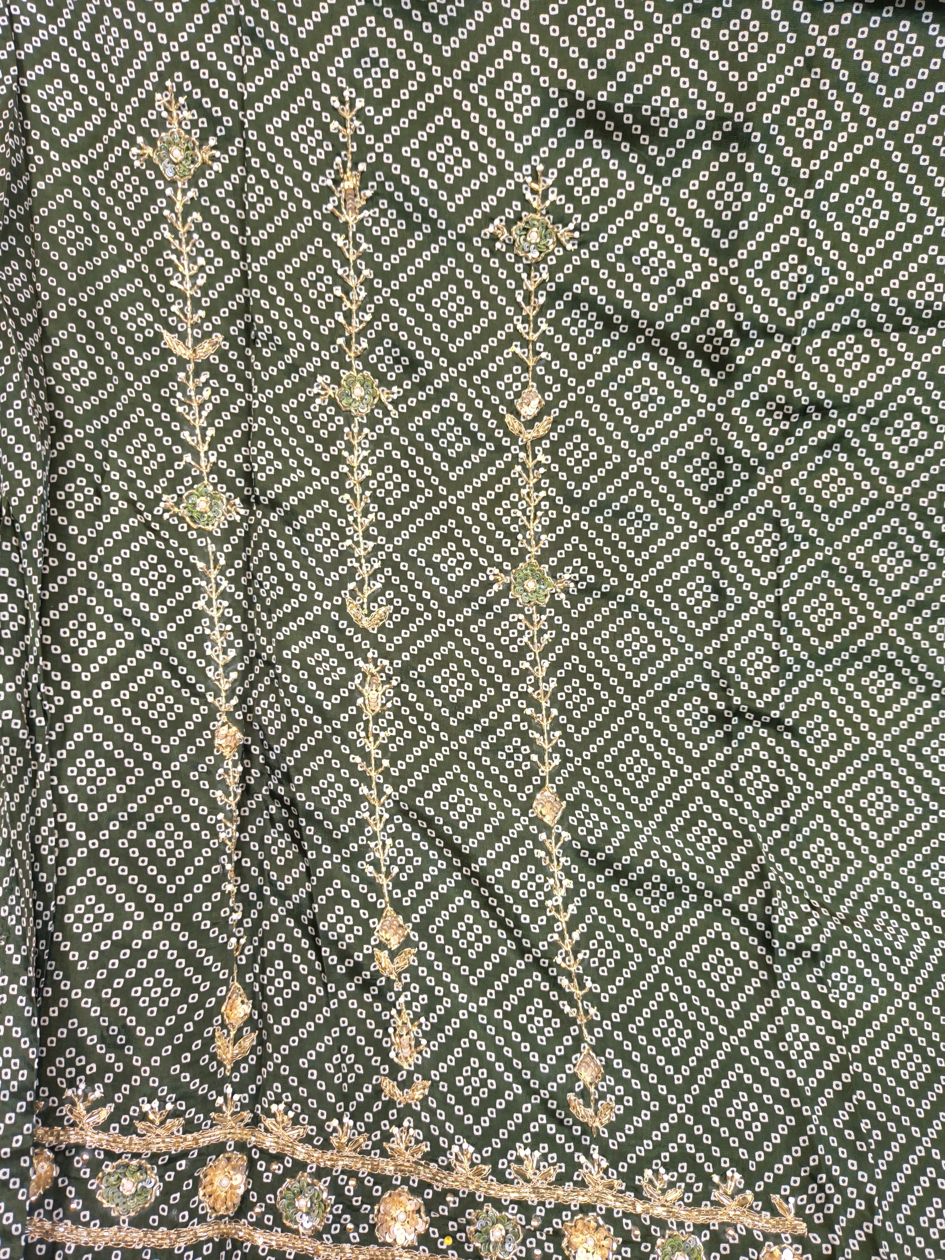 Mehndi Green Embroidered Unstitched Silk Crepe Suit Fabric with Dupatta