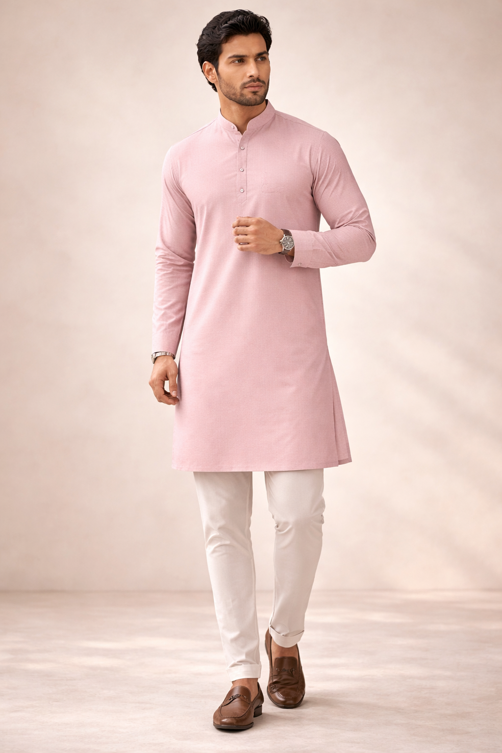 Premium Giza Cotton Fabric Pink for Kurta Pajama (58 Inch Width) Per Meter