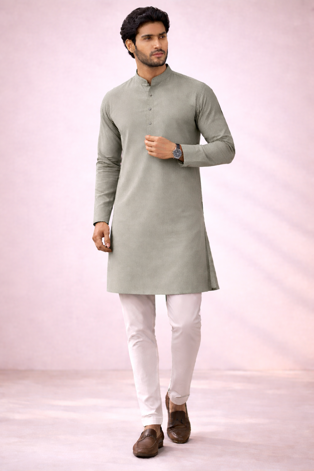 Premium Giza Cotton Fabric Pale Powder for Kurta Pajama (58 Inch Width) Per Meter