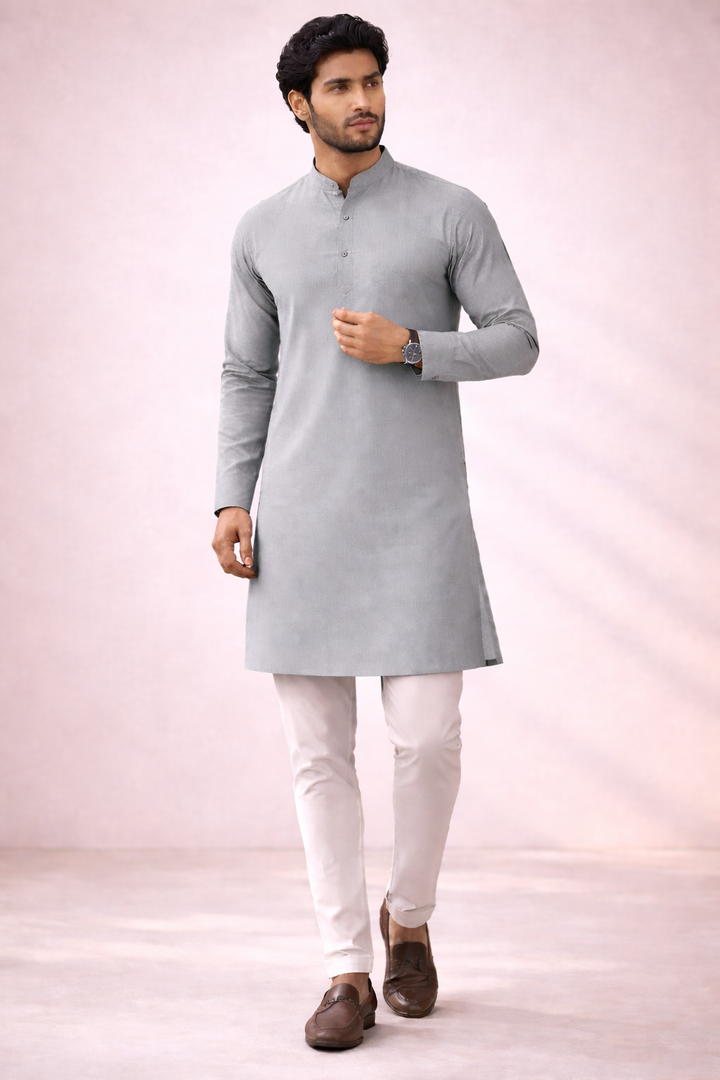 Premium Giza Cotton Fabric Parma Gray  for Kurta Pajama (58 Inch Width) Per Meter