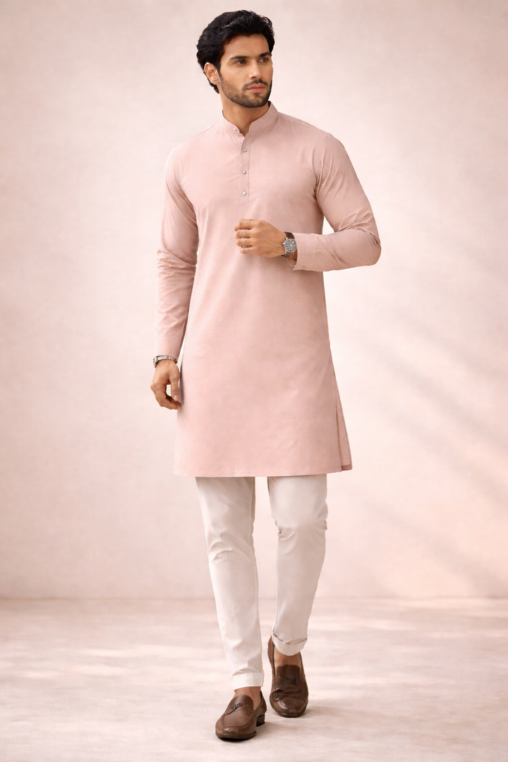 Premium Giza Cotton Fabric Pink Ground for Kurta Pajama (58 Inch Width) Per Meter