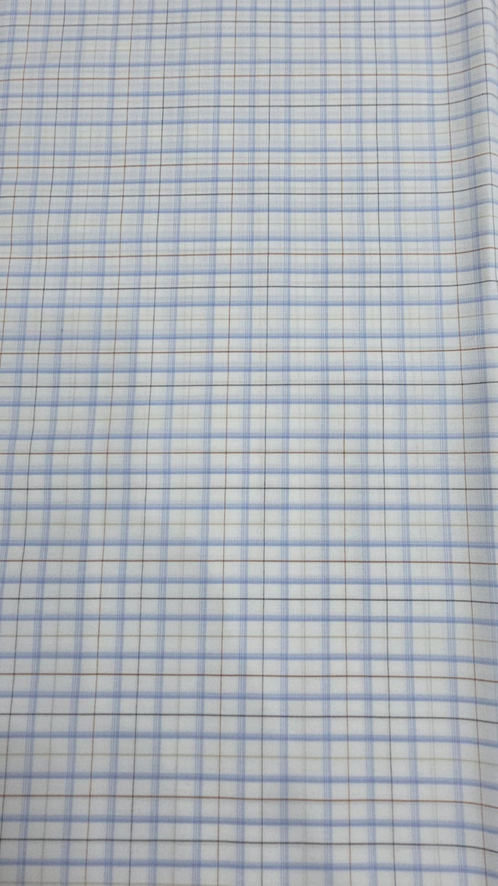 Raymond Shirt Fabric 1.6 Metre Cut – White Base Blue & Brown Check (Unstitched)
