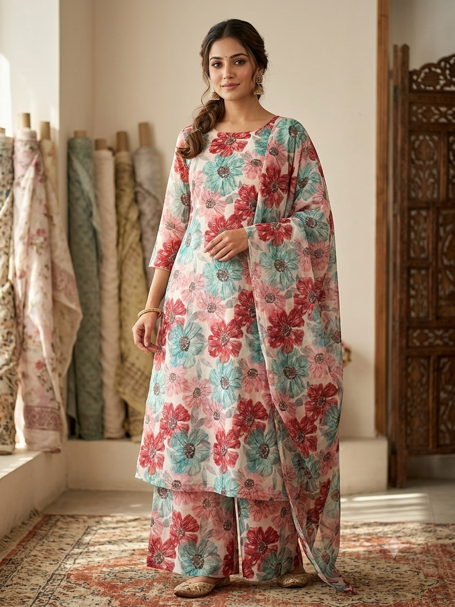 Premium Floral Georgette 5-Meter All-Over Suit Fabric