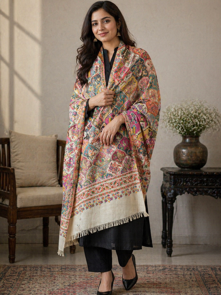 Heritage Multicolor Woven Shawl with Traditional Motifs