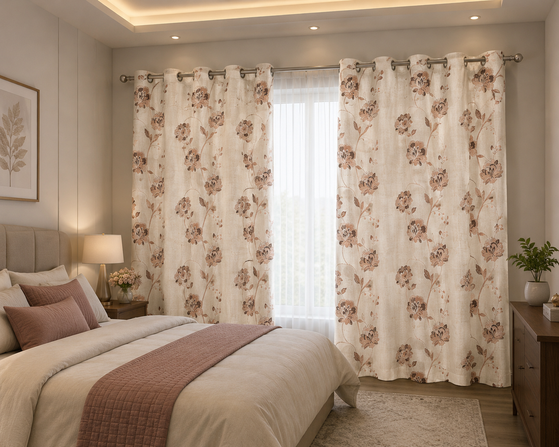 Premium Jute Floral Curtain