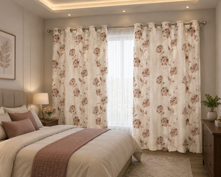 Premium Jute Floral Curtain