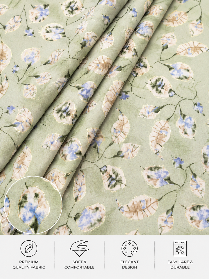 Sage Green Gold Foil Rayon Fabric – 5 Meter Cut Piece