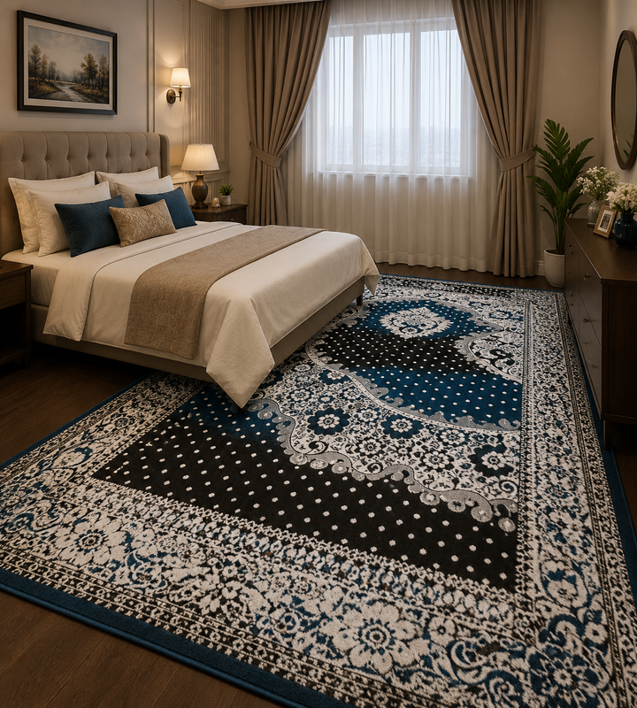 Blue Floral Designer Carpet – 9 × 12 ft