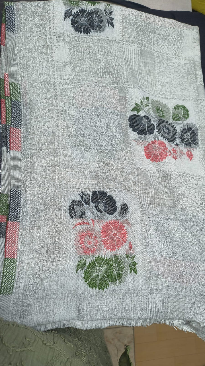 Ivory Floral Woven Shawl