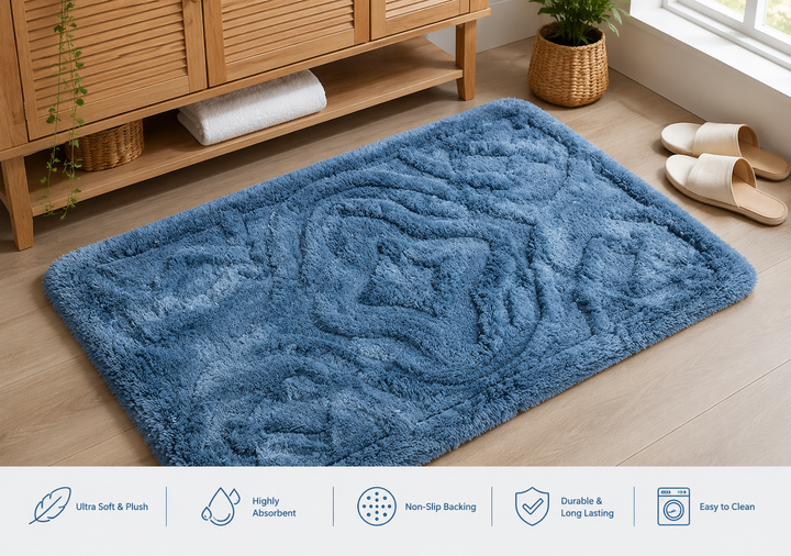 Premium Ultra Soft Blue Plush Bath Mat