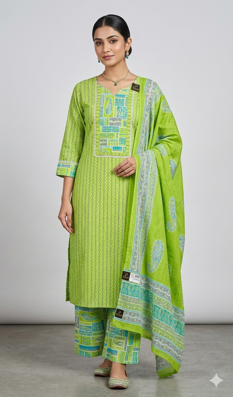 Kaya Lime Paisley Cotton Suit Set