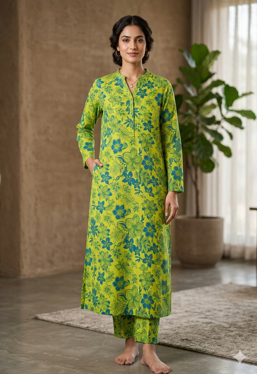 Allover cotton printed suit
