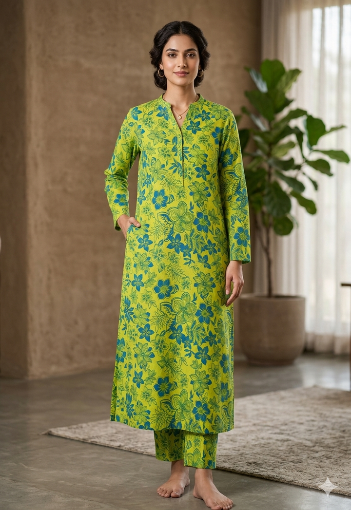Allover cotton printed suit