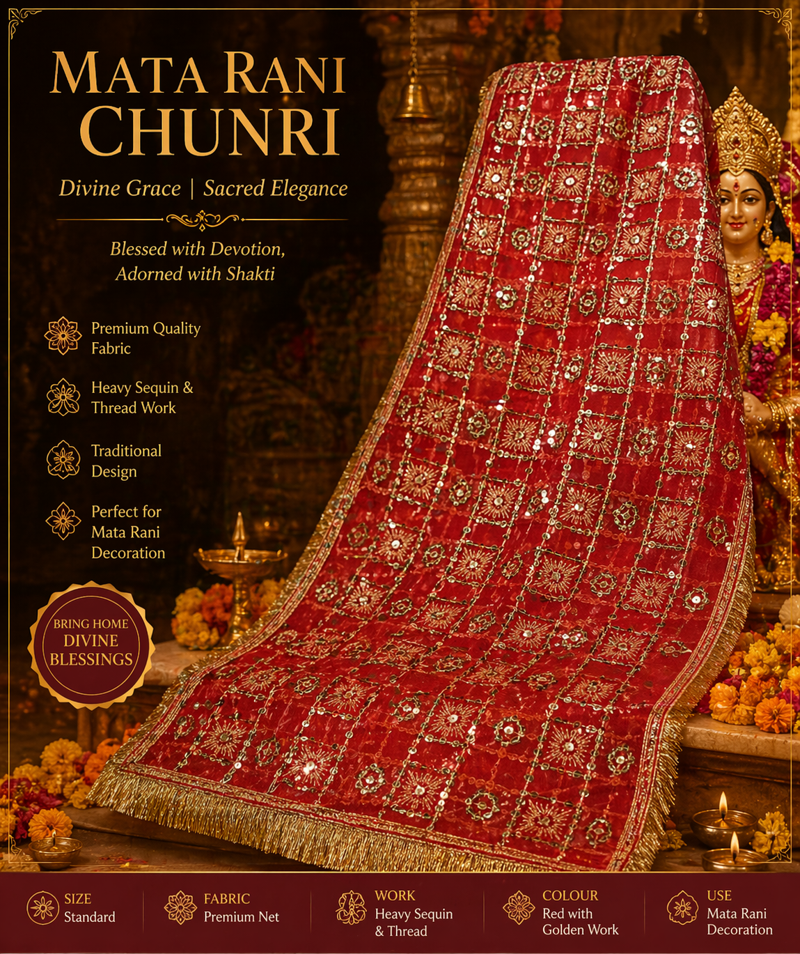 Mata Rani Chunri – Premium Heavy Sequin & Thread Work