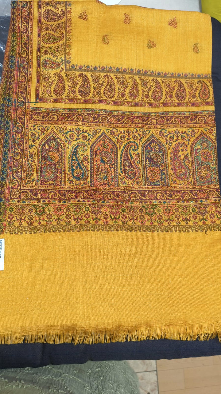 Mustard Kashmiri Style Embroidered Shawl