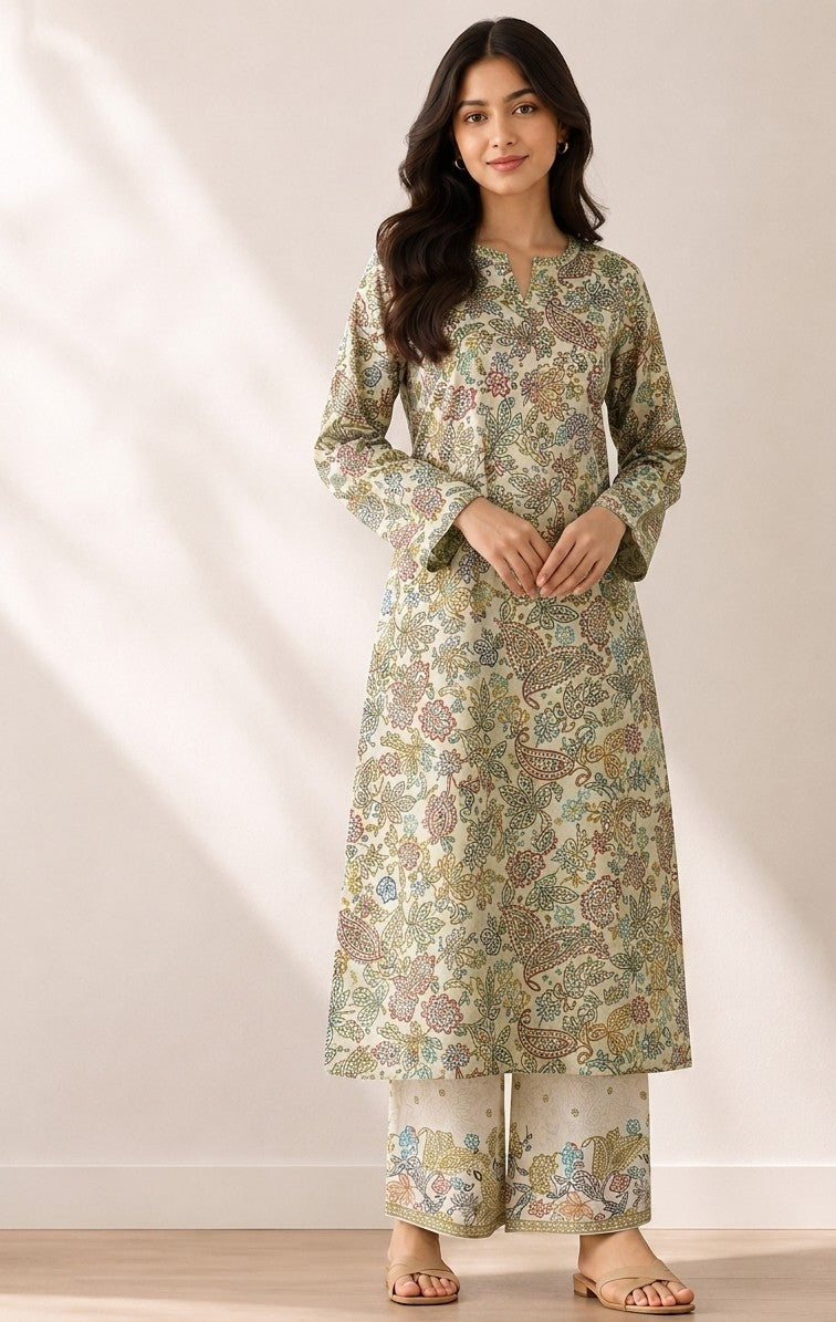 Elegant Paisley & Floral Heritage Hand-Block Printed Mal Cotton Suit