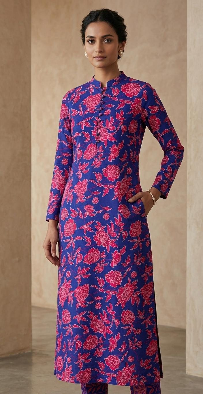 Allover printed cotton suit