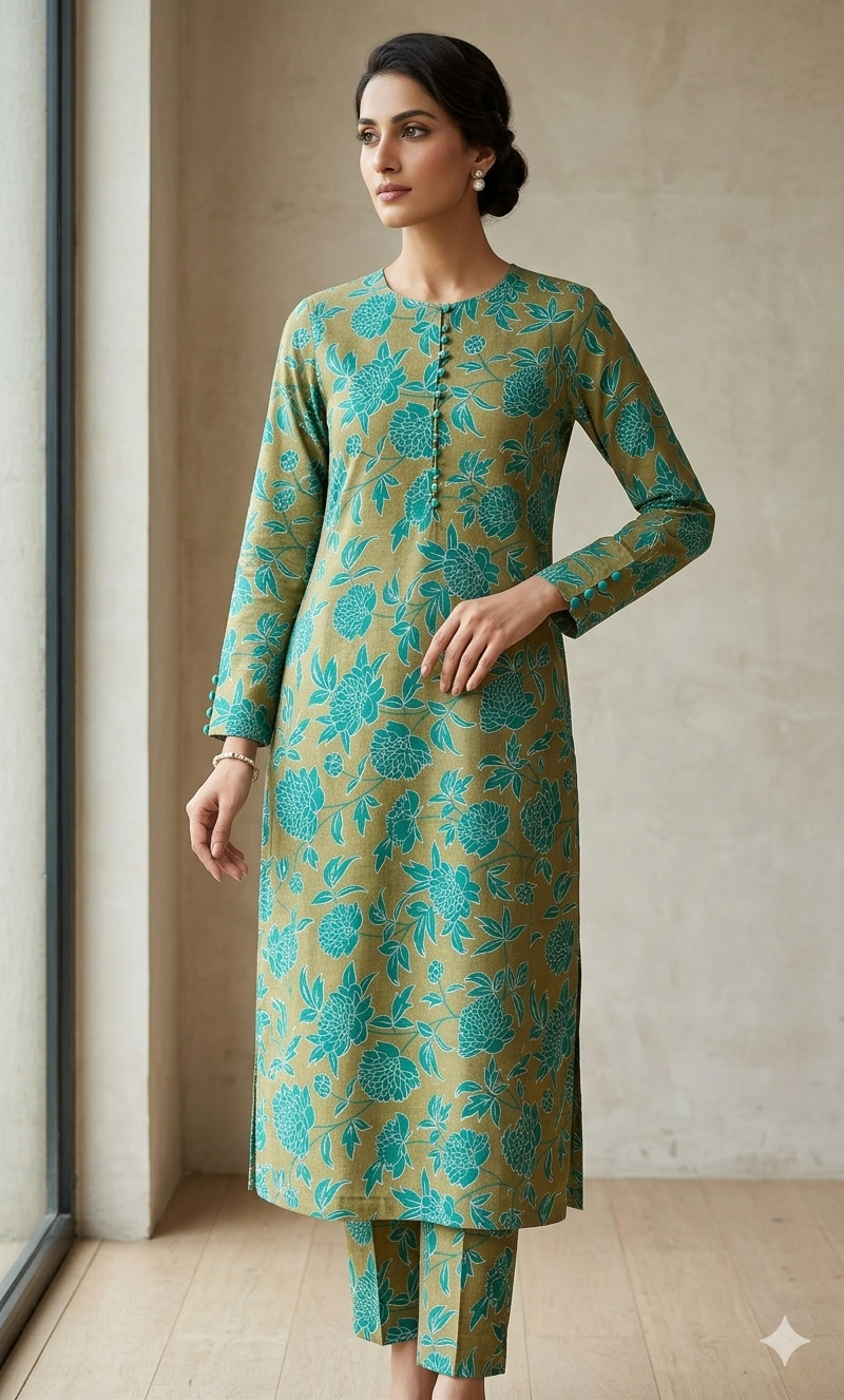 Allover cotton printed suit