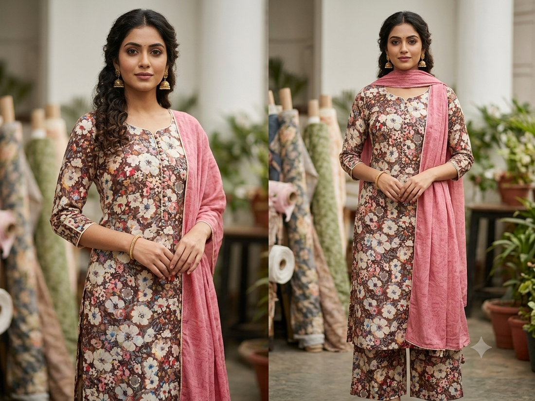 Premium Vintage Floral Georgette 5-Meter All-Over Suit Fabric