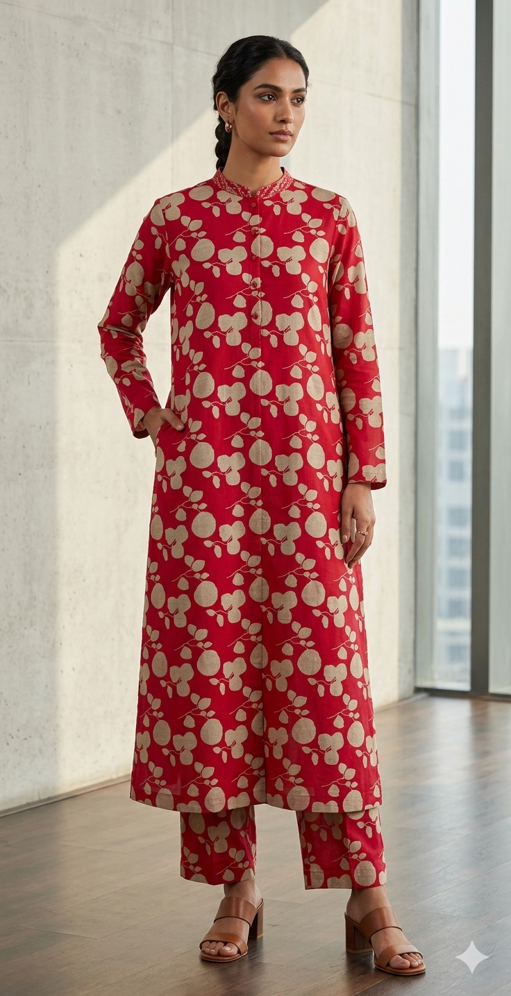 Allover cotton printed suit