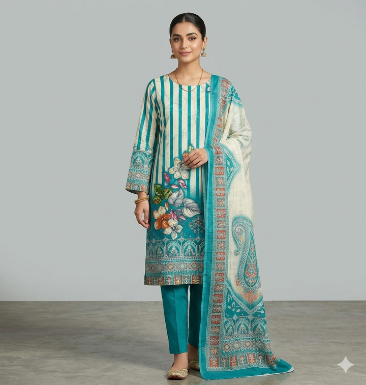 Teal Bloom Striped suit