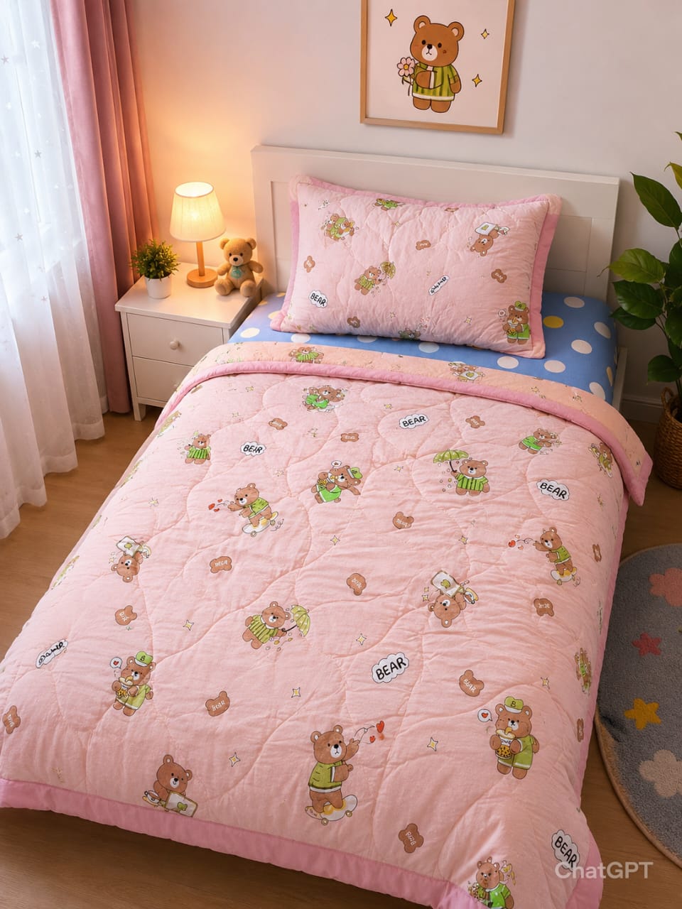 Kids Teddy Bear Comforter Set – Soft & Cozy Dreams 🧸💖