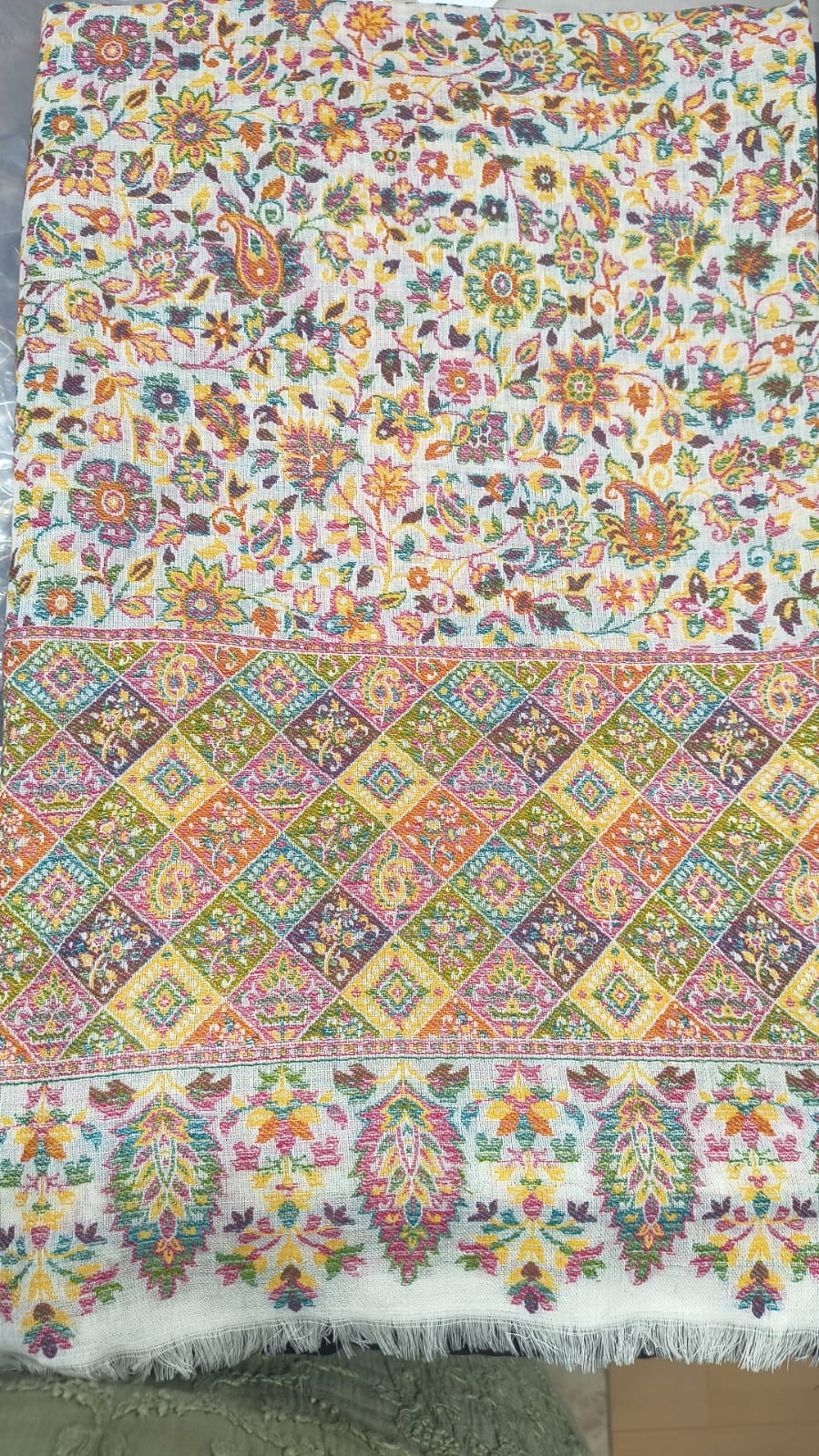 Elegant Floral Multicolor Shawl with Designer Patch Border
