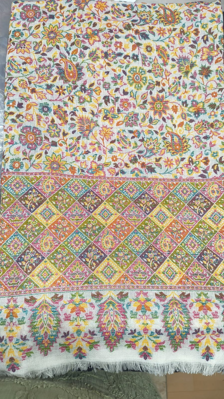 Elegant Floral Multicolor Shawl with Designer Patch Border