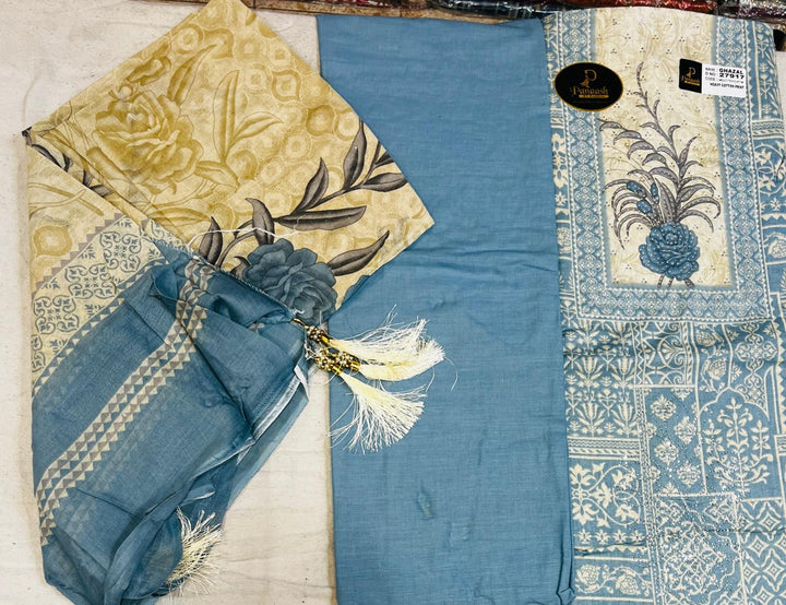 Ghazal Dusty Blue & Cream Vintage Floral Suit