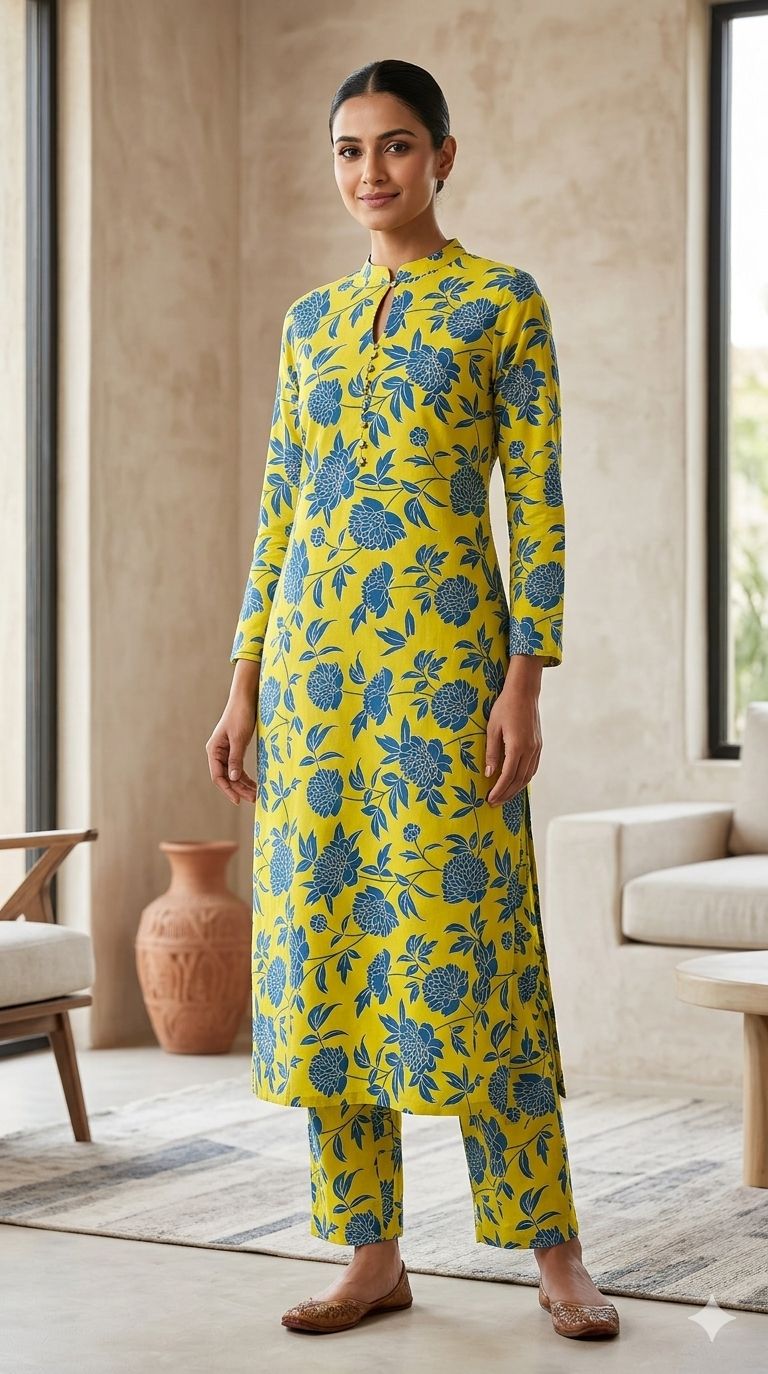 Allover cotton printed suit