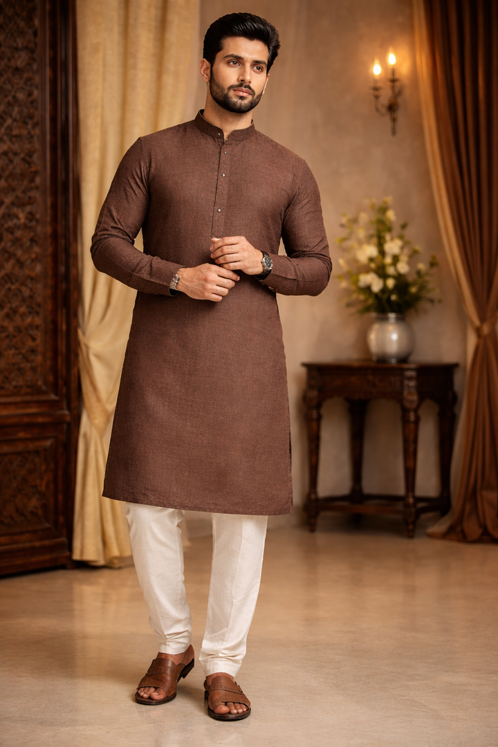 Pure Linen Kurta Pyjama – Burgundy | Burgoyne Since 1912 Width 58 inches