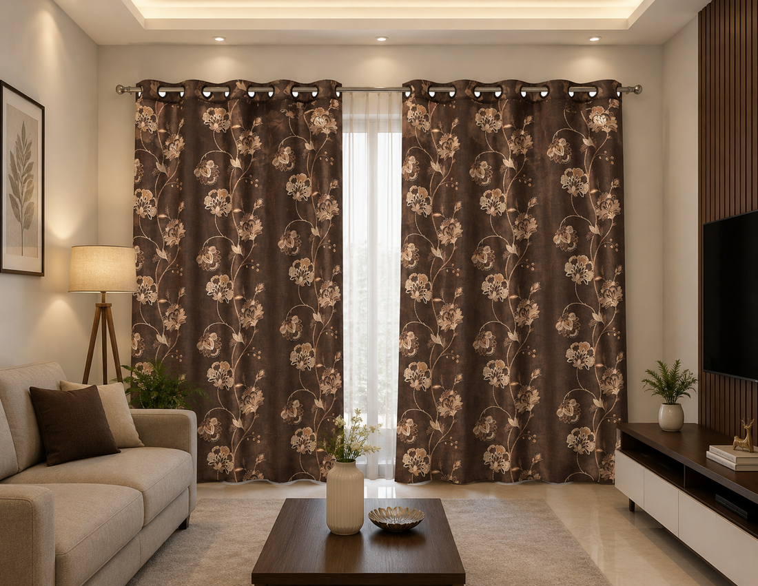 Premium Jute Floral Curtain