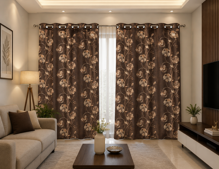 Premium Jute Floral Curtain
