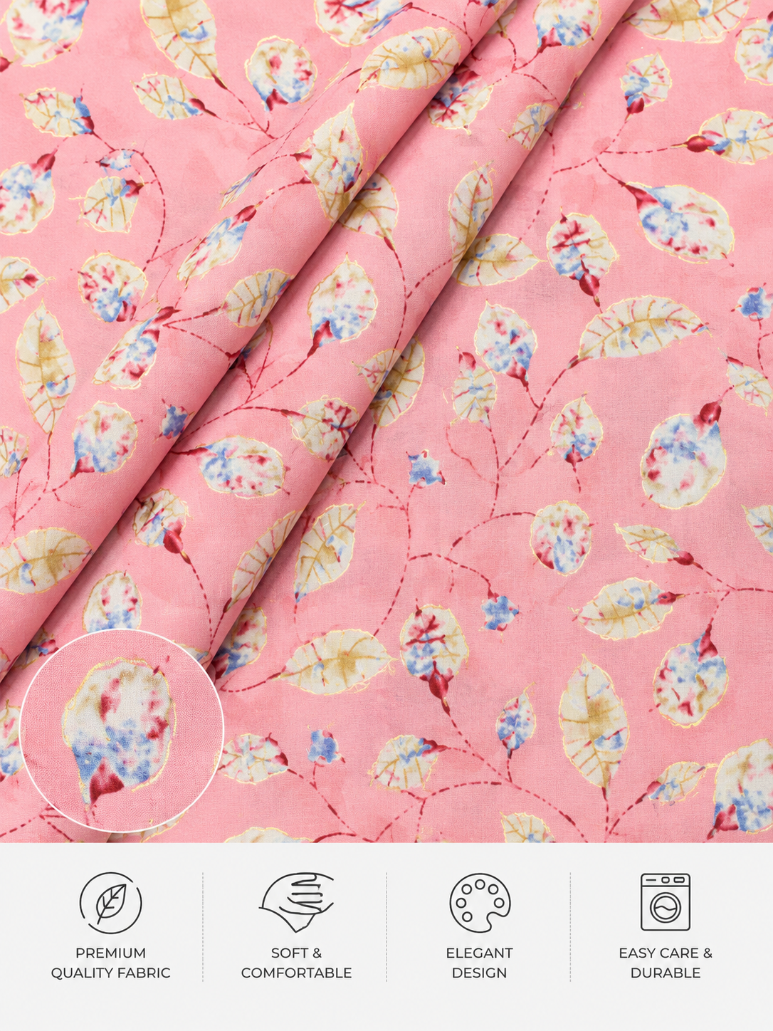 Pink Gold Foil Rayon Fabric – 5 Meter Cut Piece