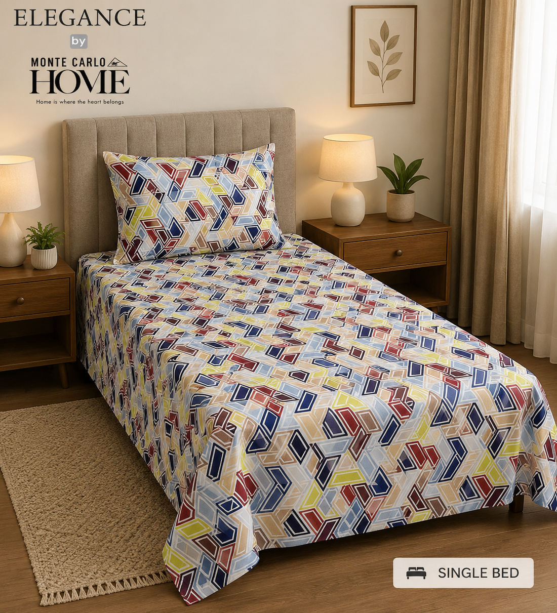 Monte Carlo Home – Elegance Single Bedsheet (Multicolor Geometric Print)