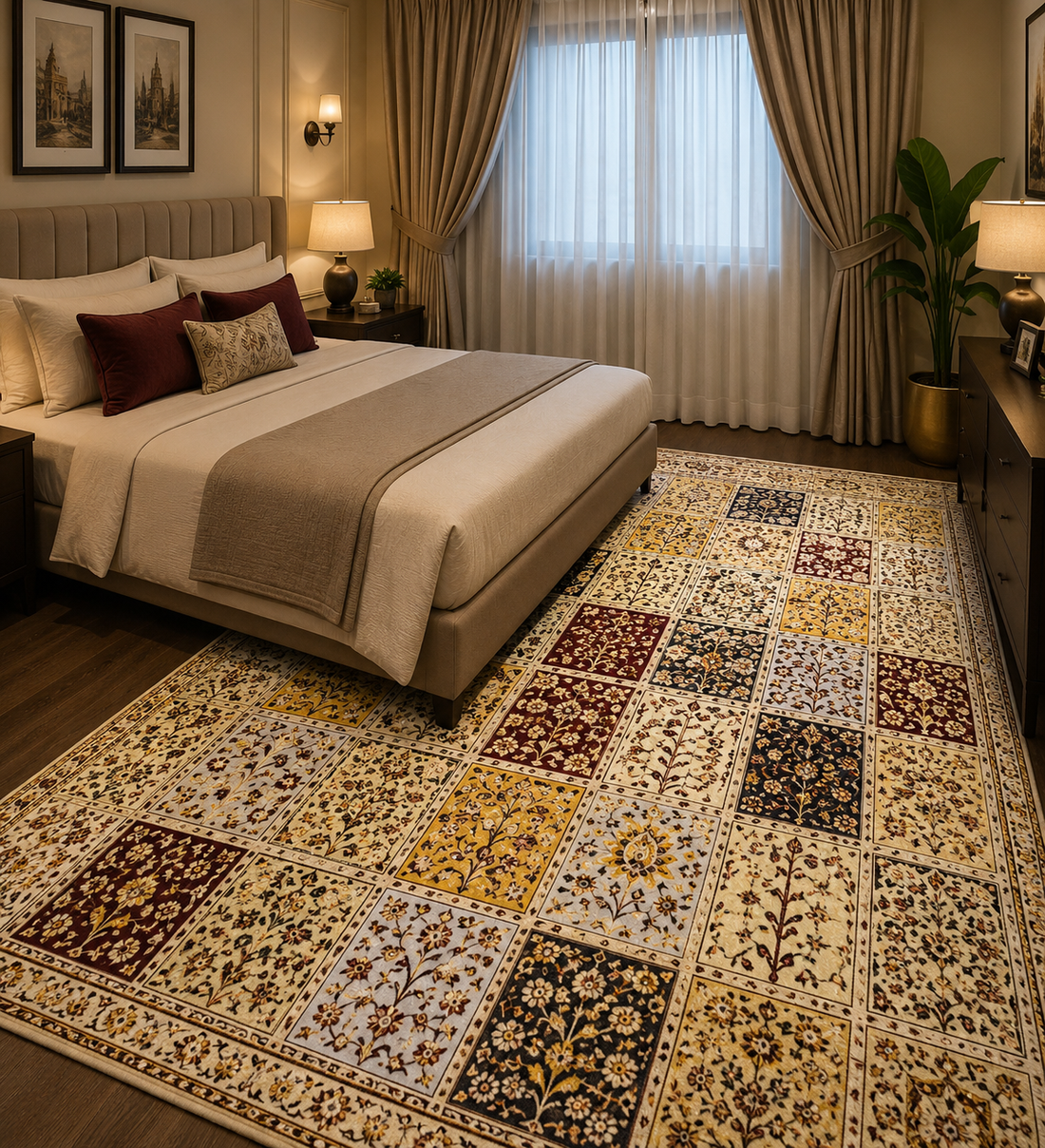 Patchwork Persian Style Carpet – 9 × 12 ft