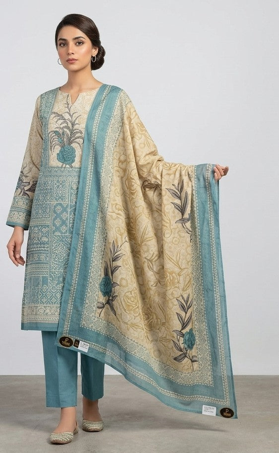 Ghazal Dusty Blue & Cream Vintage Floral Suit