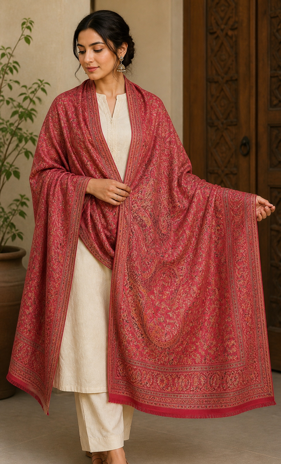 Crimson Paisley Heritage Shawl